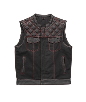 Hunt Club Motorcycle Leather Canvas Vest Black/Red offre 