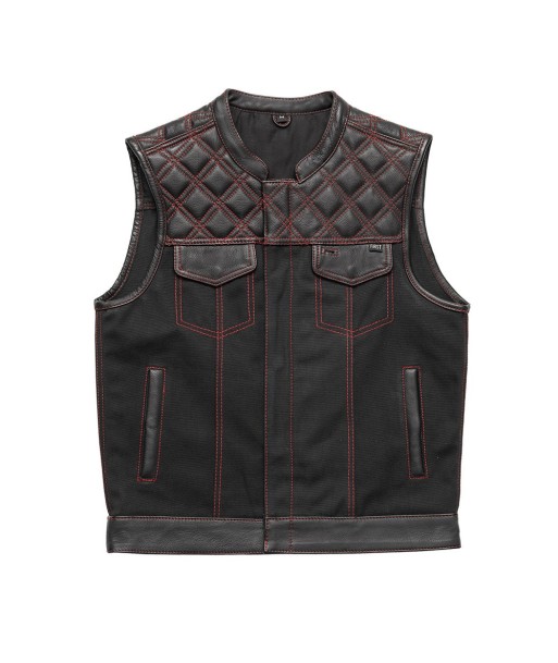 Hunt Club Motorcycle Leather Canvas Vest Black/Red offre 