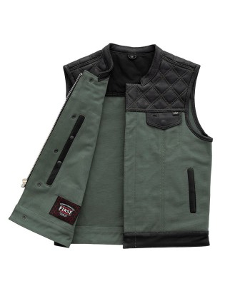 Hunt Club Motorcycle Leather Canvas Vest Green Vous souhaitez 