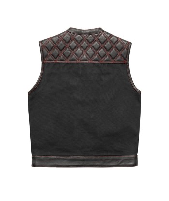 Hunt Club Motorcycle Leather Canvas Vest Black/Red offre 