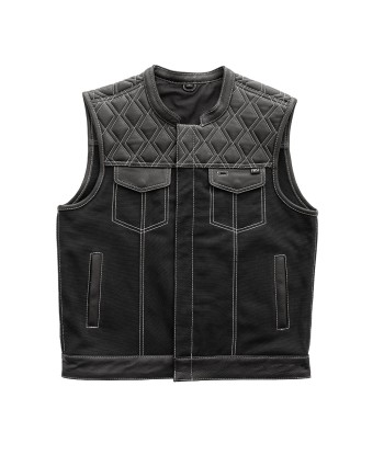 Hunt Club Motorcycle Leather Canvas Vest White Stitch Venez découvrir notre 