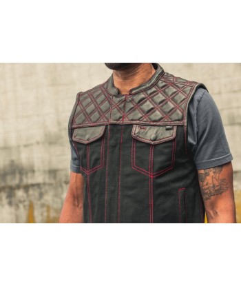 Hunt Club Motorcycle Leather Canvas Vest Black/Red offre 