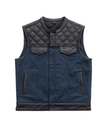 Hunt Club Motorcycle Leather Canvas Vest Blue JUSQU'A -70%! 