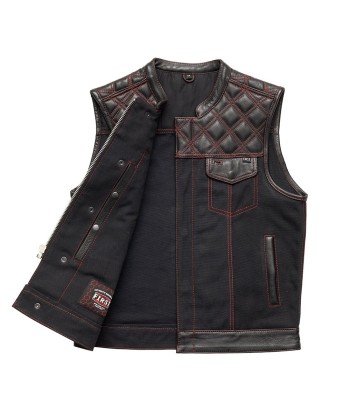 Hunt Club Motorcycle Leather Canvas Vest Black/Red offre 