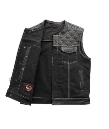 Hunt Club Motorcycle Leather Canvas Vest White Stitch Venez découvrir notre 