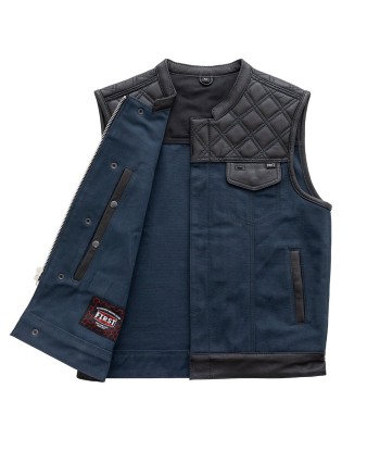 Hunt Club Motorcycle Leather Canvas Vest Blue JUSQU'A -70%! 