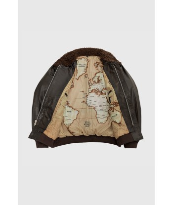 Old World Map Bomber Jacket Brown pas cher chine