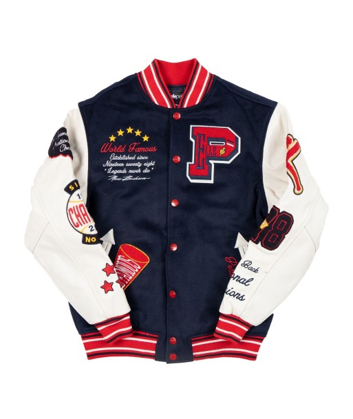 Pelle Pelle World Famous Wool and Leather Varsity Jacket - Navy hantent personnes