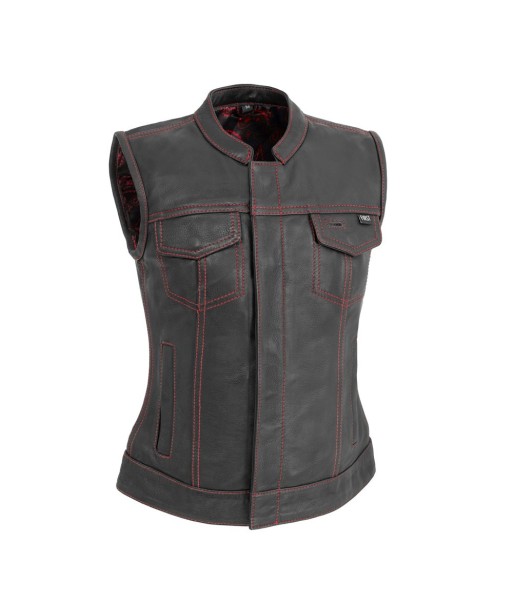 Jessica Women's Motorcycle Leather Vest - Black/Red - Limited Edition Economisez 