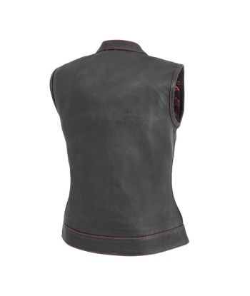 Jessica Women's Motorcycle Leather Vest - Black/Red - Limited Edition Economisez 