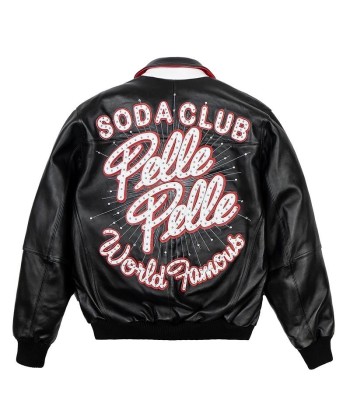 Pelle Pelle World Famous Soda Club Leather Varsity Jacket - Black pas chere