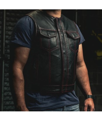 Lowside Men's Perforated Motorcycle Leather Vest paiement sécurisé