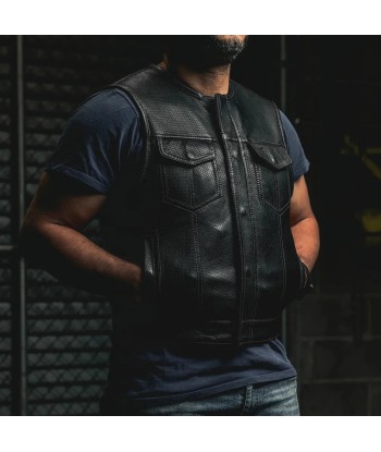 Lowside Men's Perforated Motorcycle Leather Vest paiement sécurisé