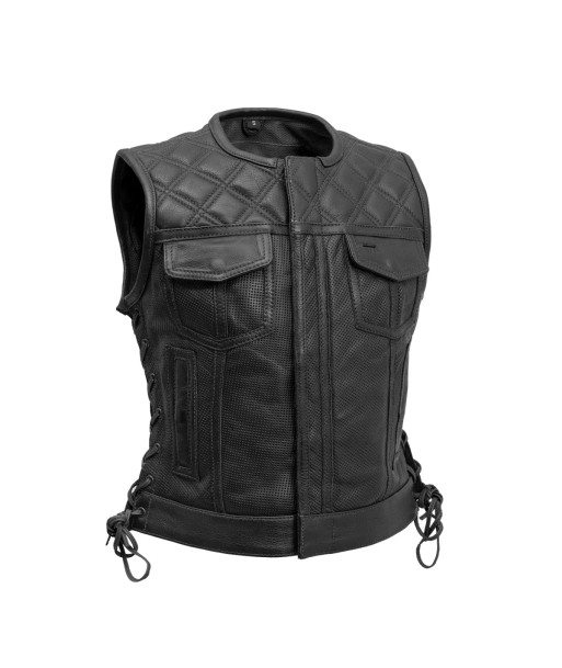 Bonnie Perforated Women's Motorcycle Leather Vest la colonne vertébrale