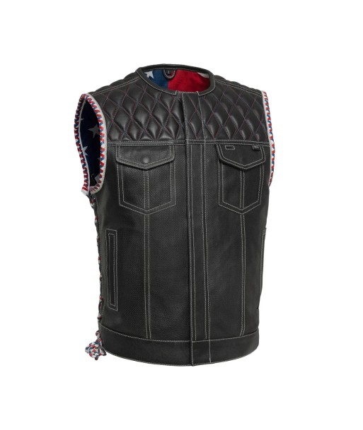 Captain Perforated Men's Motorcycle Leather Vest du meilleur 