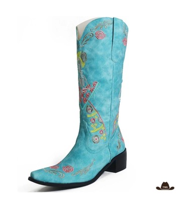 Bottes Cowboy Femme Turquoise en linge