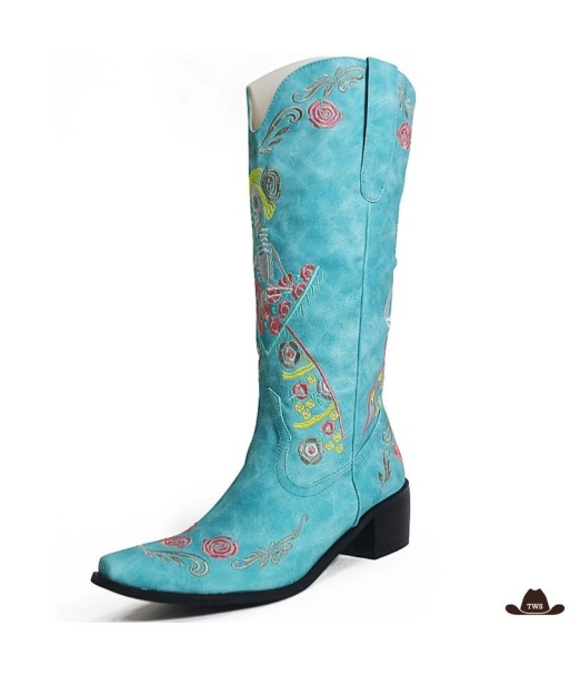 Bottes Cowboy Femme Turquoise en linge