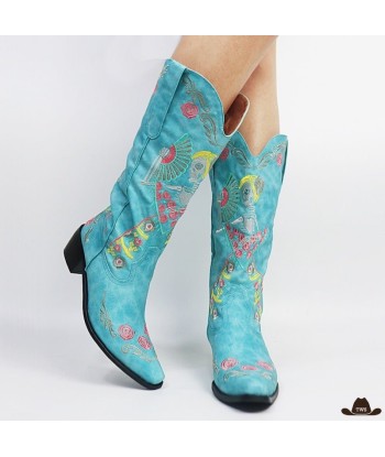 Bottes Cowboy Femme Turquoise en linge